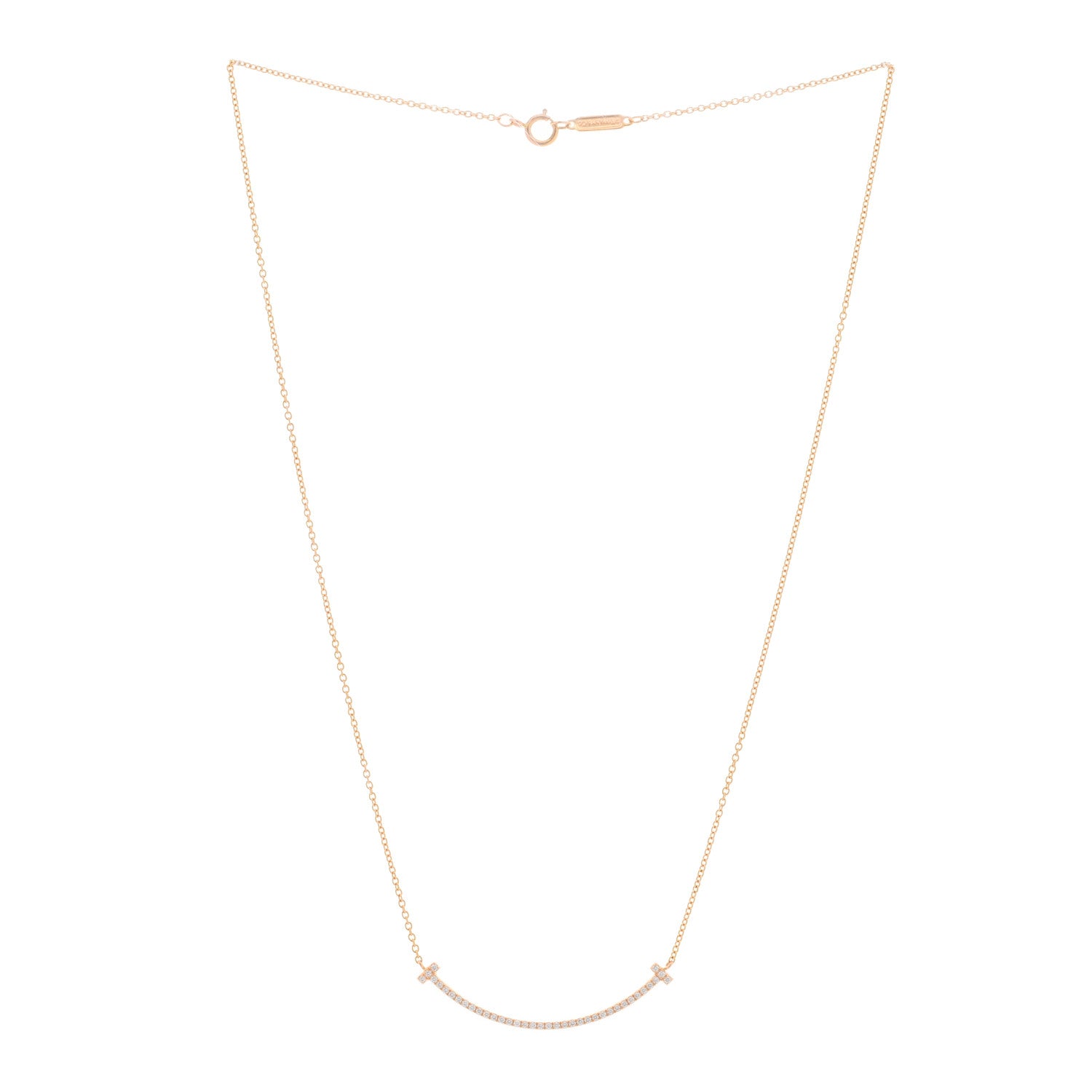 Tiffany 18K Rose Gold Diamond Small T Smile Pendant Necklace 2 of 4