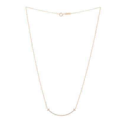 Tiffany 18K Rose Gold Diamond Small T Smile Pendant Necklace 2 of 4