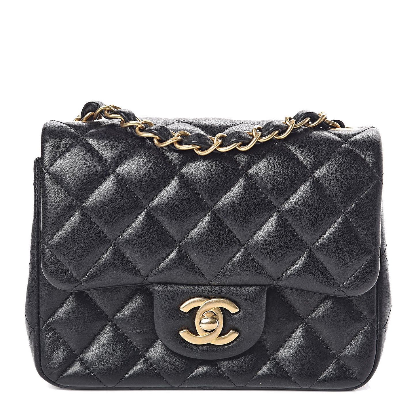 Lambskin Quilted Mini Square Flap Black