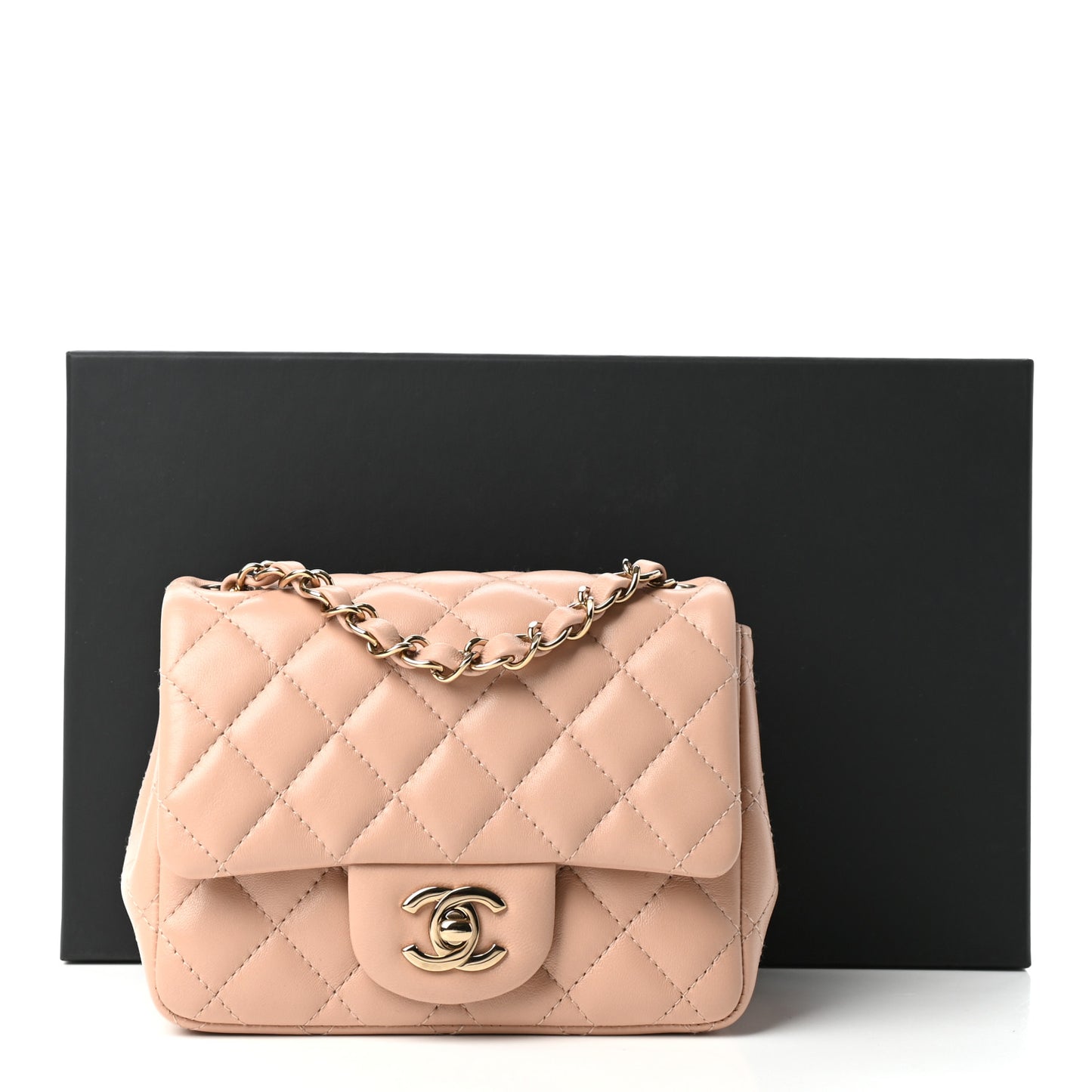 Lambskin Quilted Mini Square Flap Beige