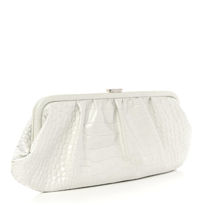 Balenciaga Shiny Supple Calfskin Logo Crocodile Embossed XL Cloud Clutch White 3 of 11