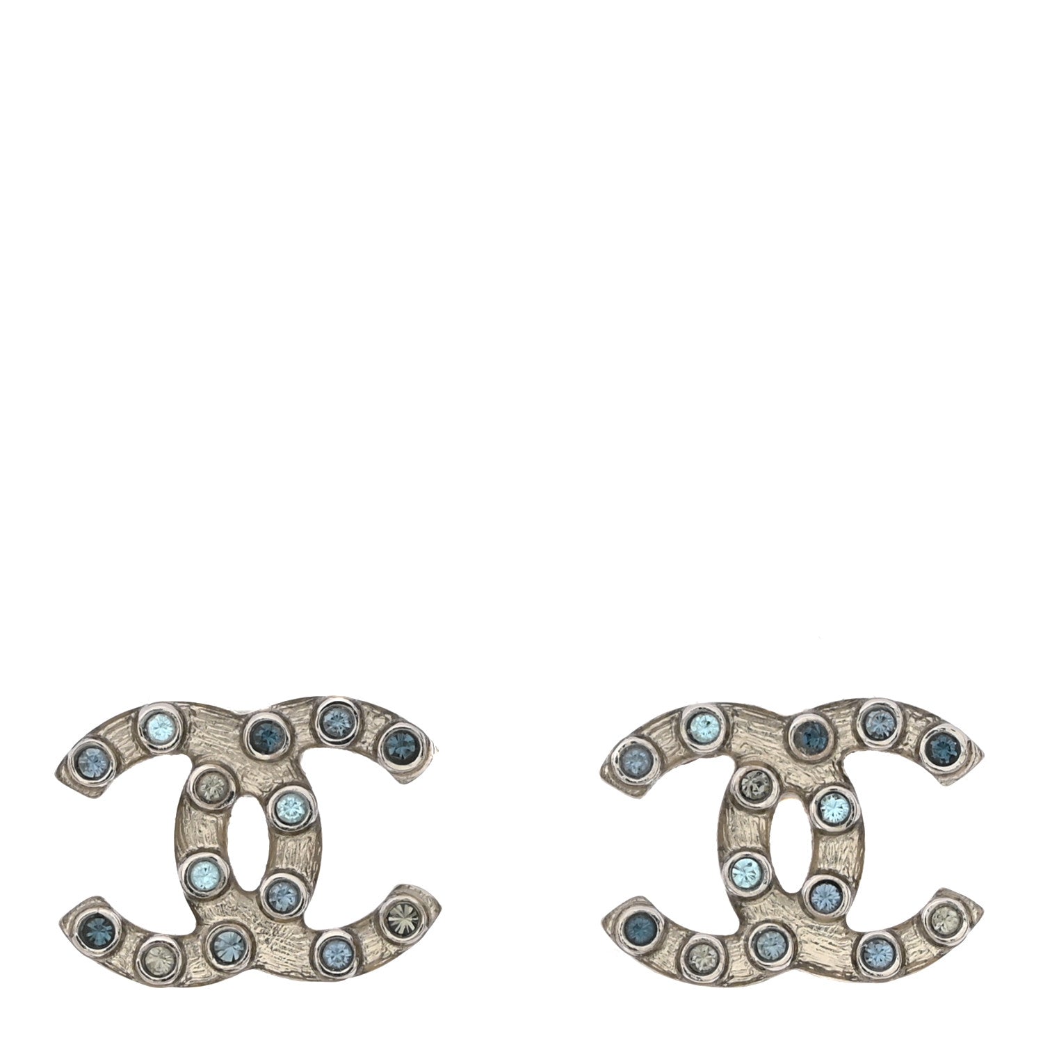 Chanel Crystal CC Earrings Silver Blue 1 of 5