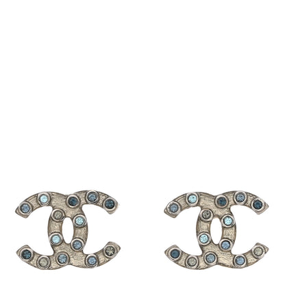 Chanel Crystal CC Earrings Silver Blue 1 of 5