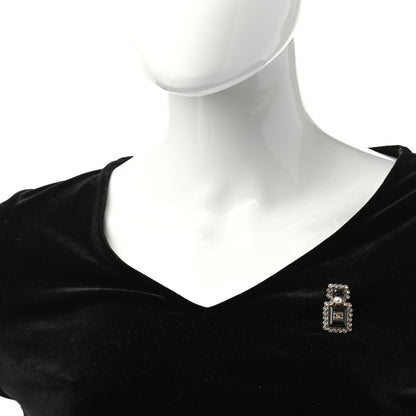 Chanel Resin Crystal Pearl Perfume Bottle CC Brooch Black Gold 2 of 5