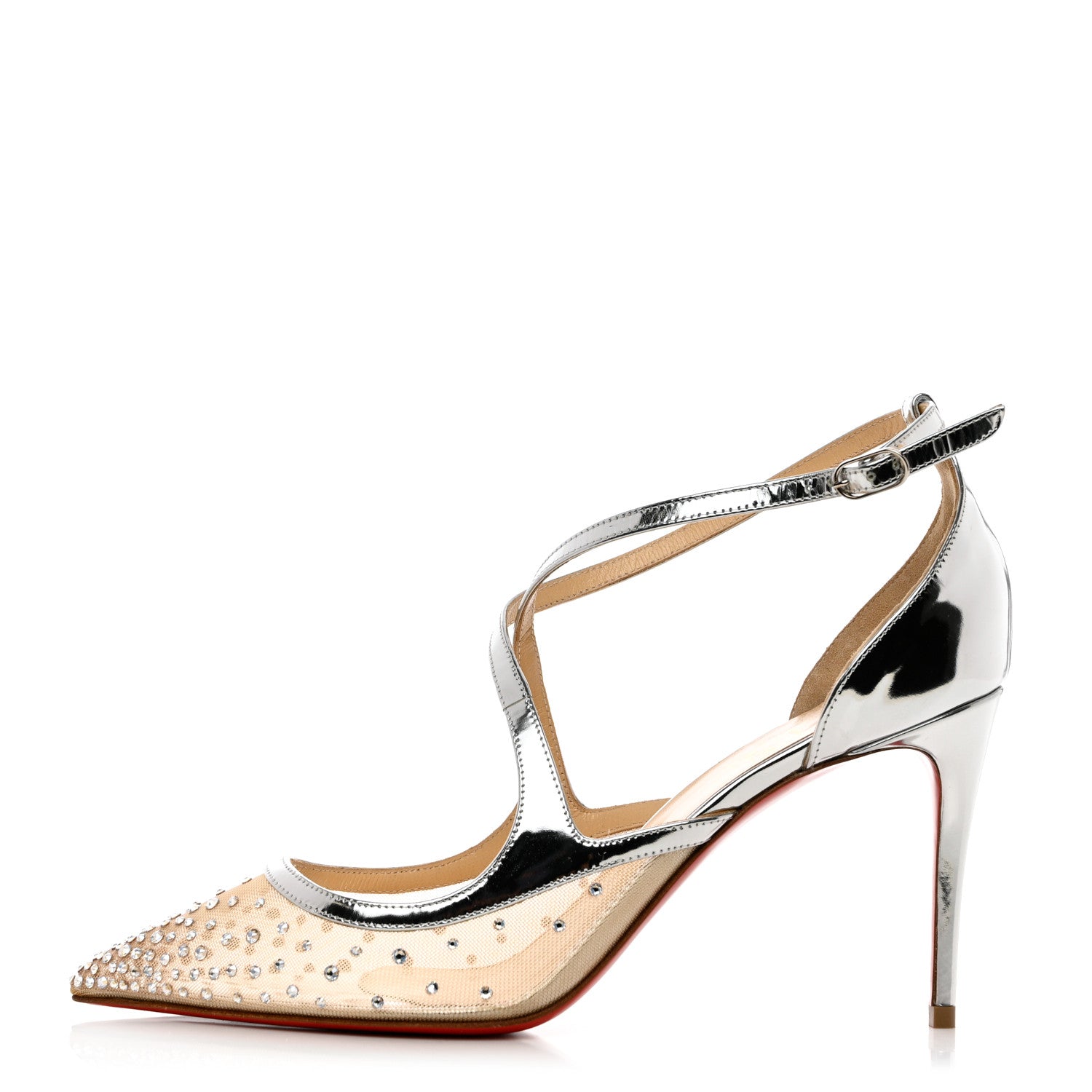Christian Louboutin Dentelle Jacquard Strass Twistissima 85 Pumps 39.5 Silver 1 of 11
