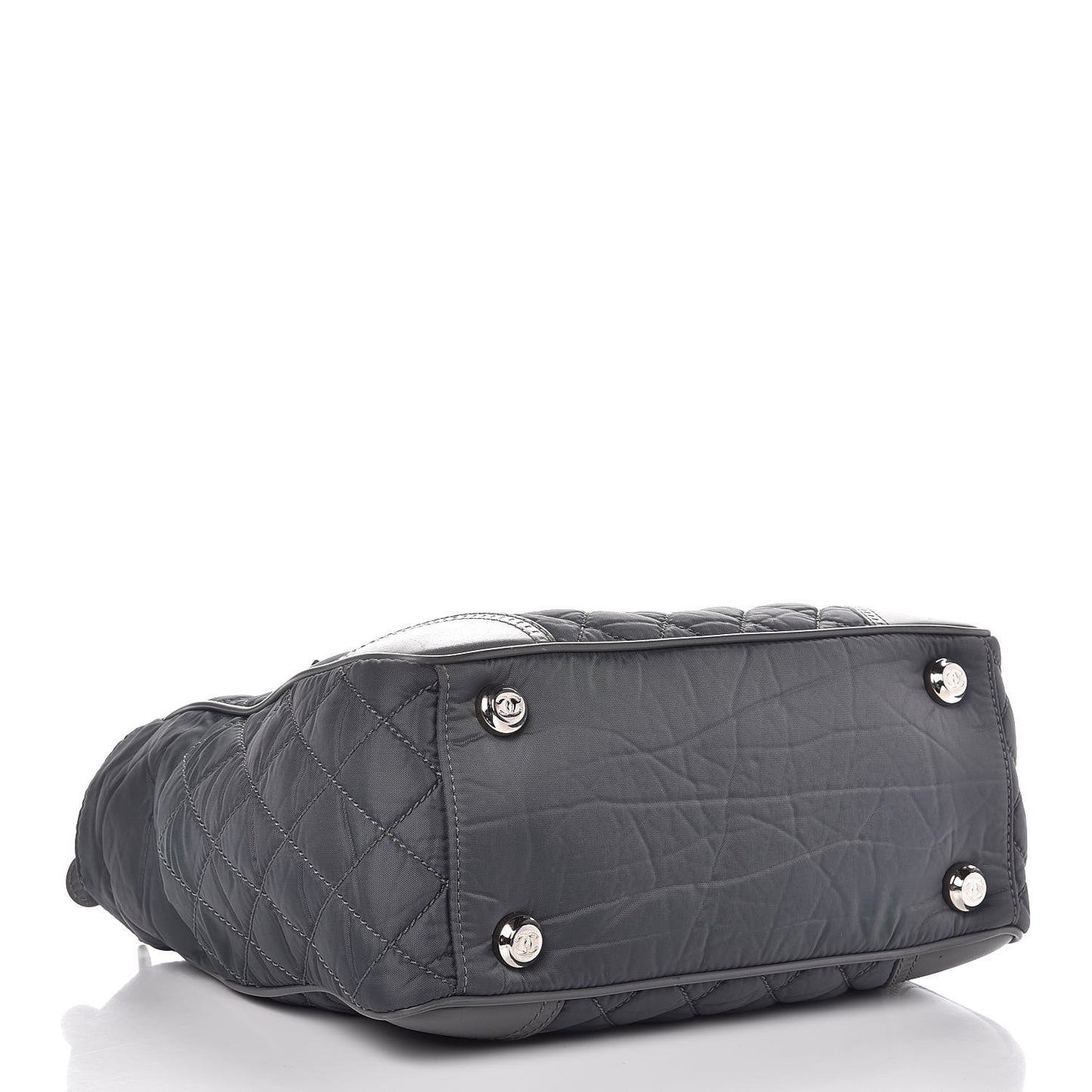 Nylon Calfskin Paris New York Tote Bag Grey