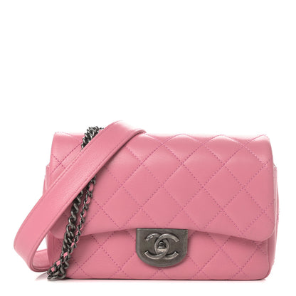 Chanel Shiny Goatskin Quilted Small Double Carry Waist Chain Flap Pink 1 of 11