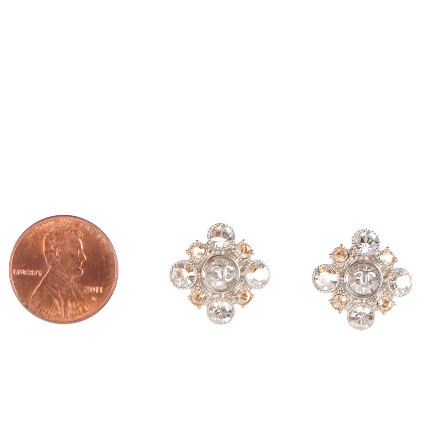Chanel Crystal CC Earrings Silver 2 of 4