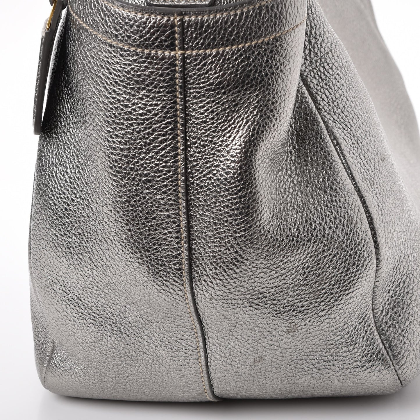 Metallic Vitello Daino Side Pocket Hobo Silver