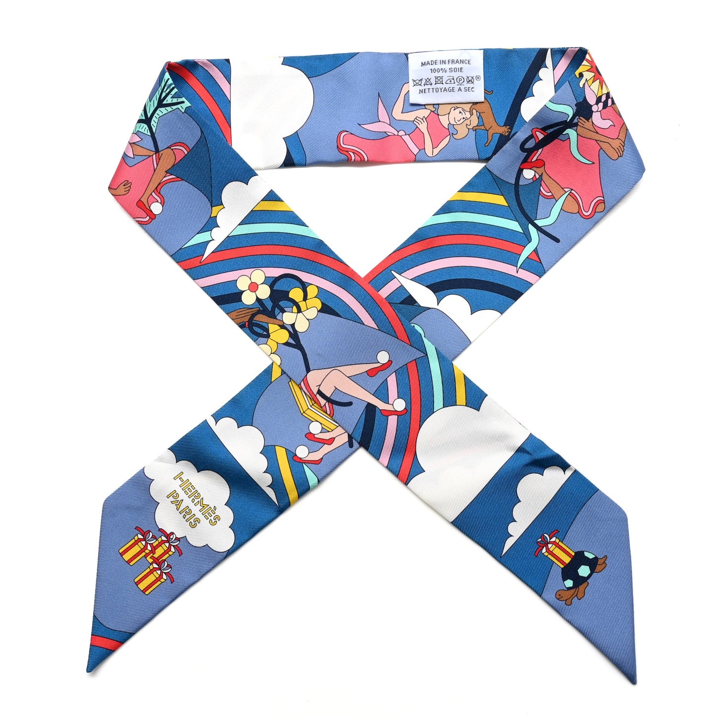 Silk Carres Volants Twilly Bleu Jaune Vif Multicolor