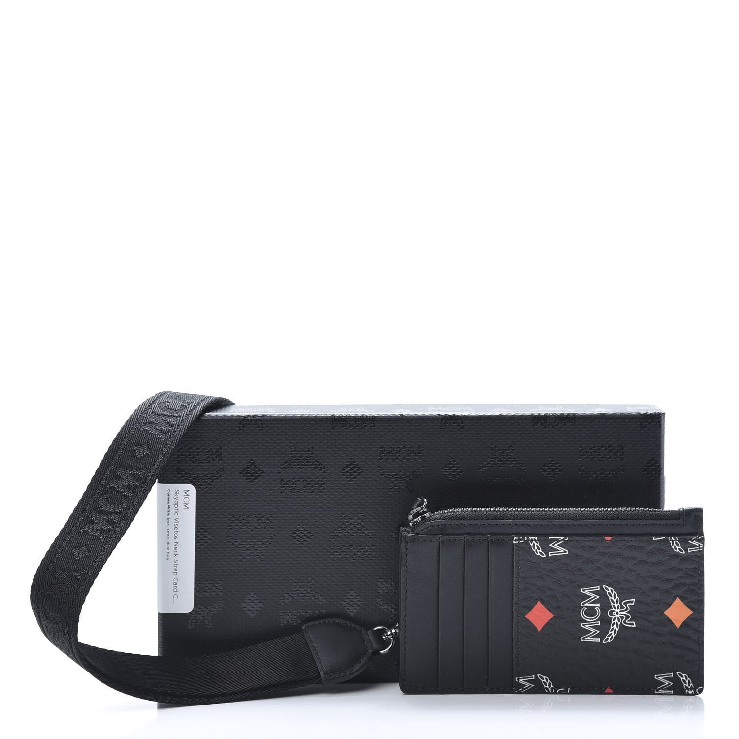 MCM Skyoptic Visetos Neck Strap Card Case Holder Diamond Black 6 of 6