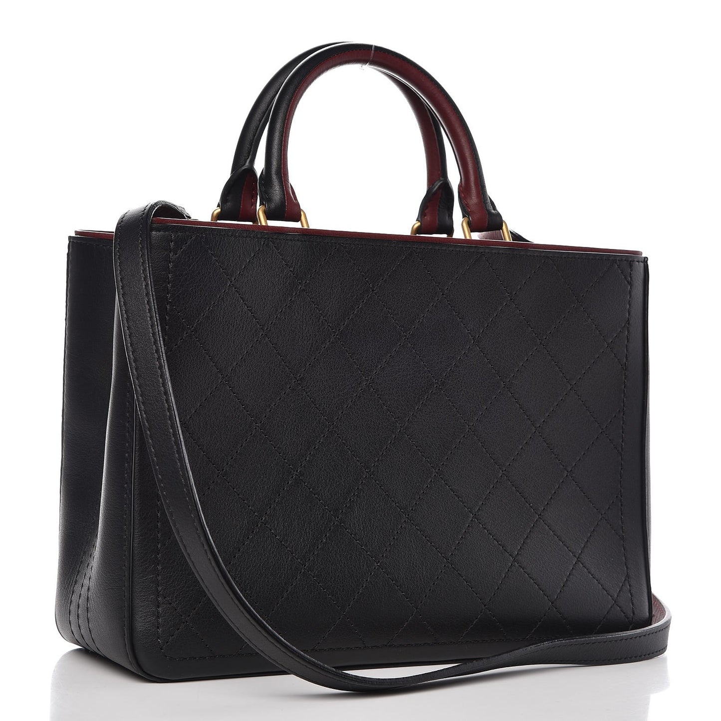 Bullskin Stitched Bi-Color Medium Shopping Tote Black