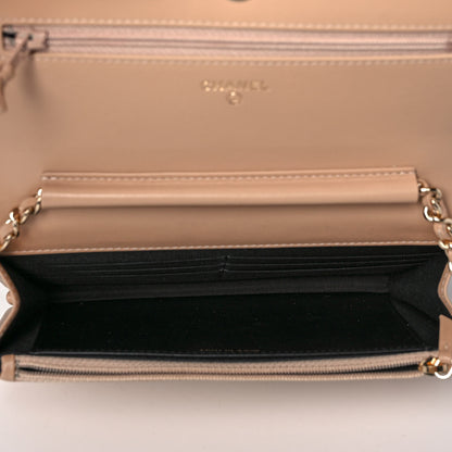 Chanel Caviar Quilted CC Filigree Wallet On Chain WOC Beige Black 5 of 11