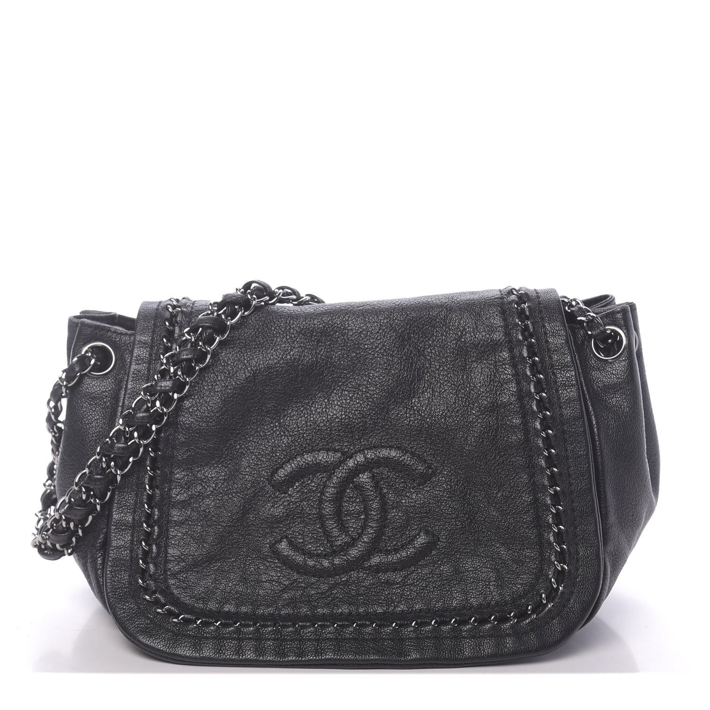 Metallic Goatskin Luxe Ligne Flap Black