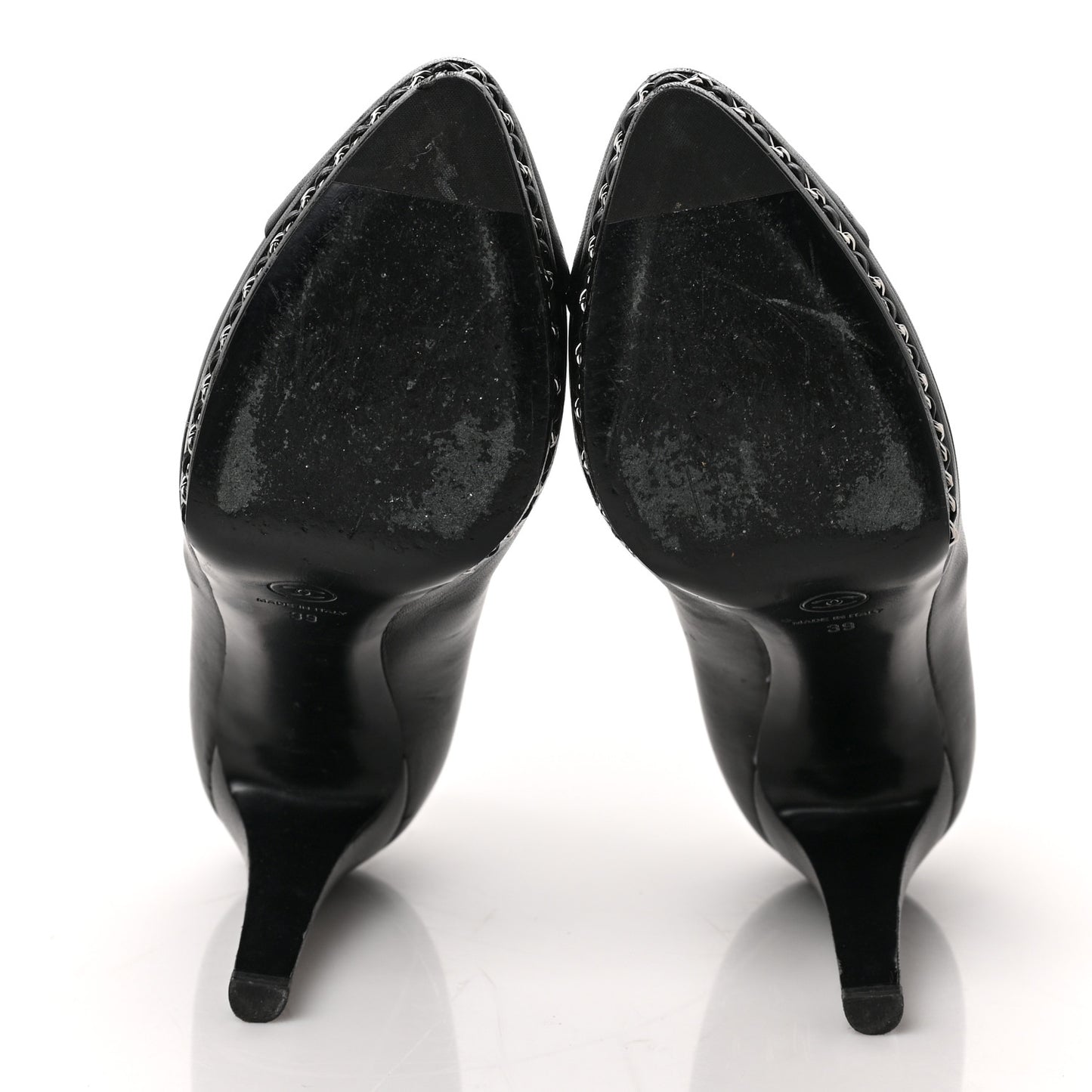 Lambskin CC Cap Toe Platform Chain Pumps 39 Black