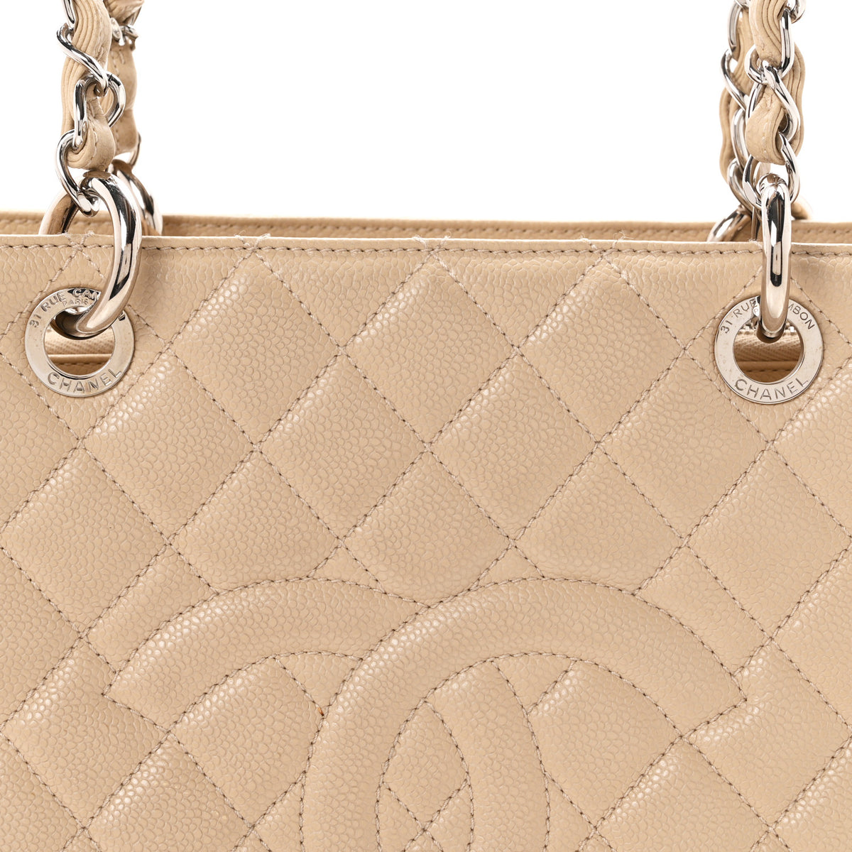Caviar Quilted Grand Shopping Tote GST Beige