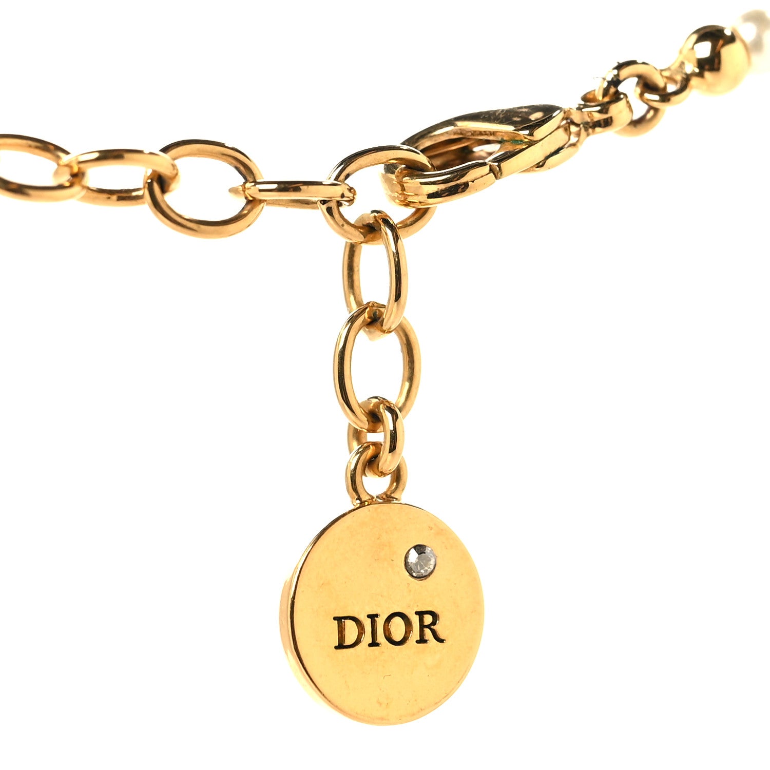 Christian Dior Pearl Crystal Star Logo Charm Necklace Gold 4 of 5