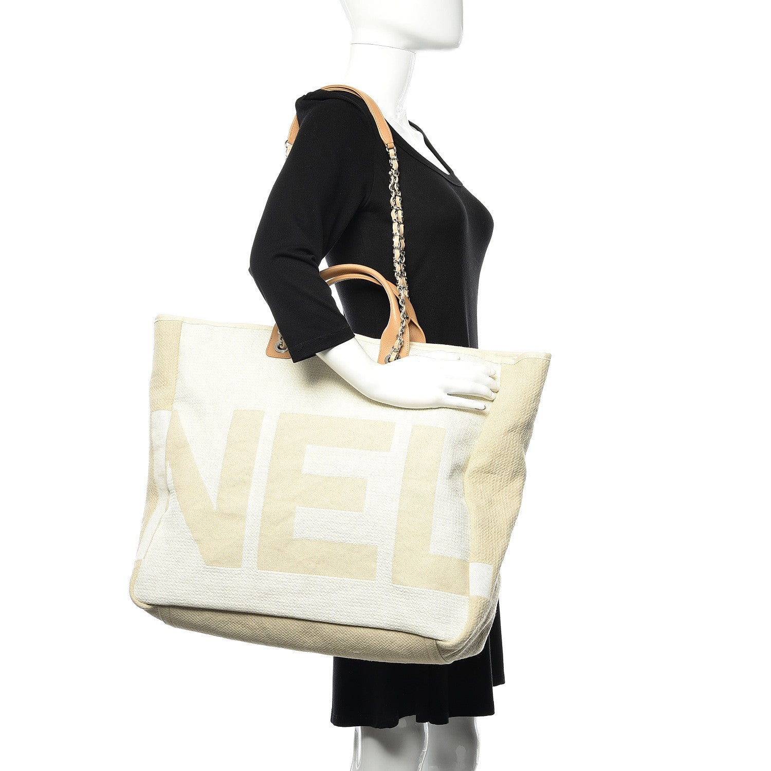 Chanel Canvas Large Shopping Tote White Beige 2 of 12