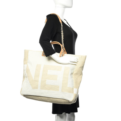 Chanel Canvas Large Shopping Tote White Beige 2 of 12
