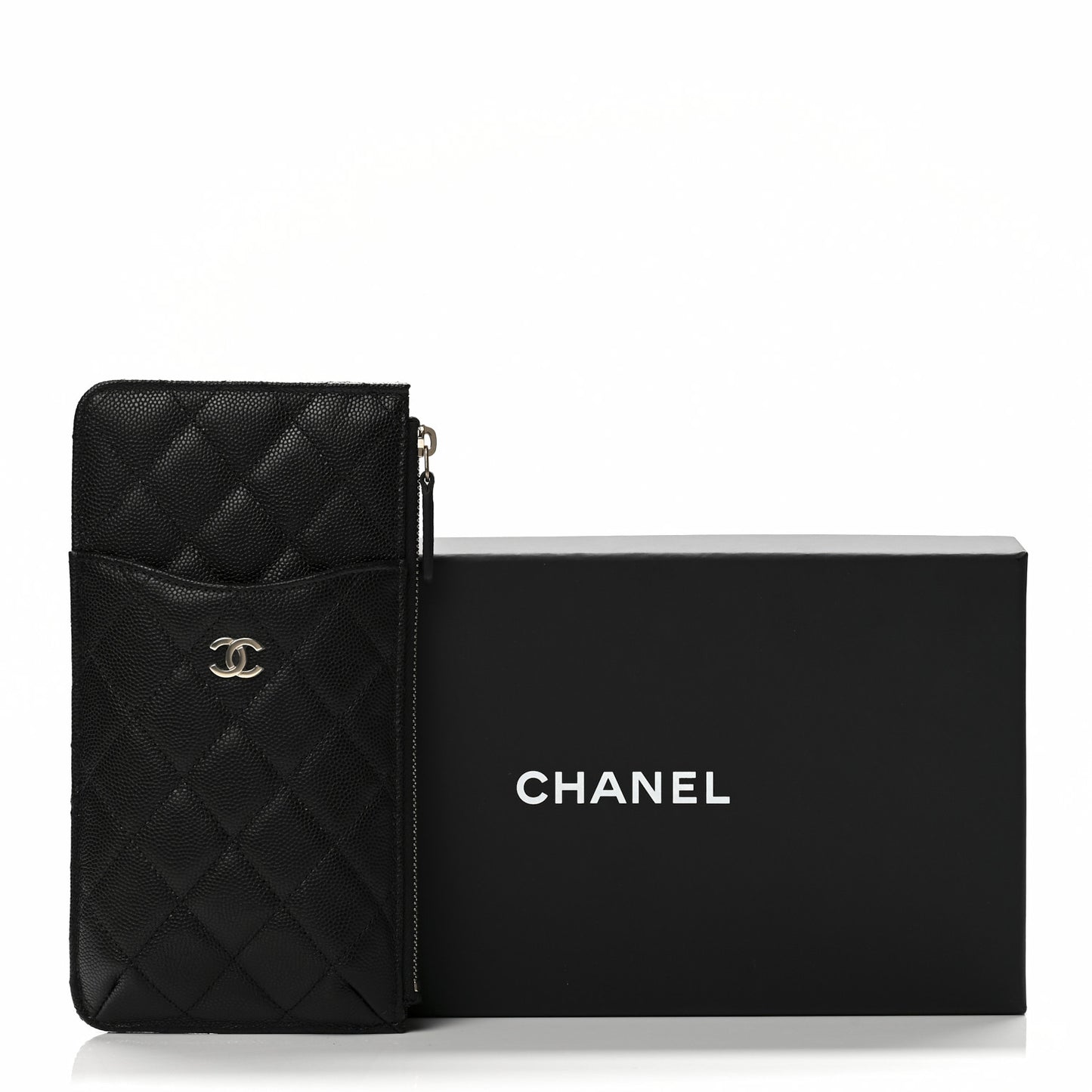 Caviar Quilted Classic Flat Wallet Pouch Black