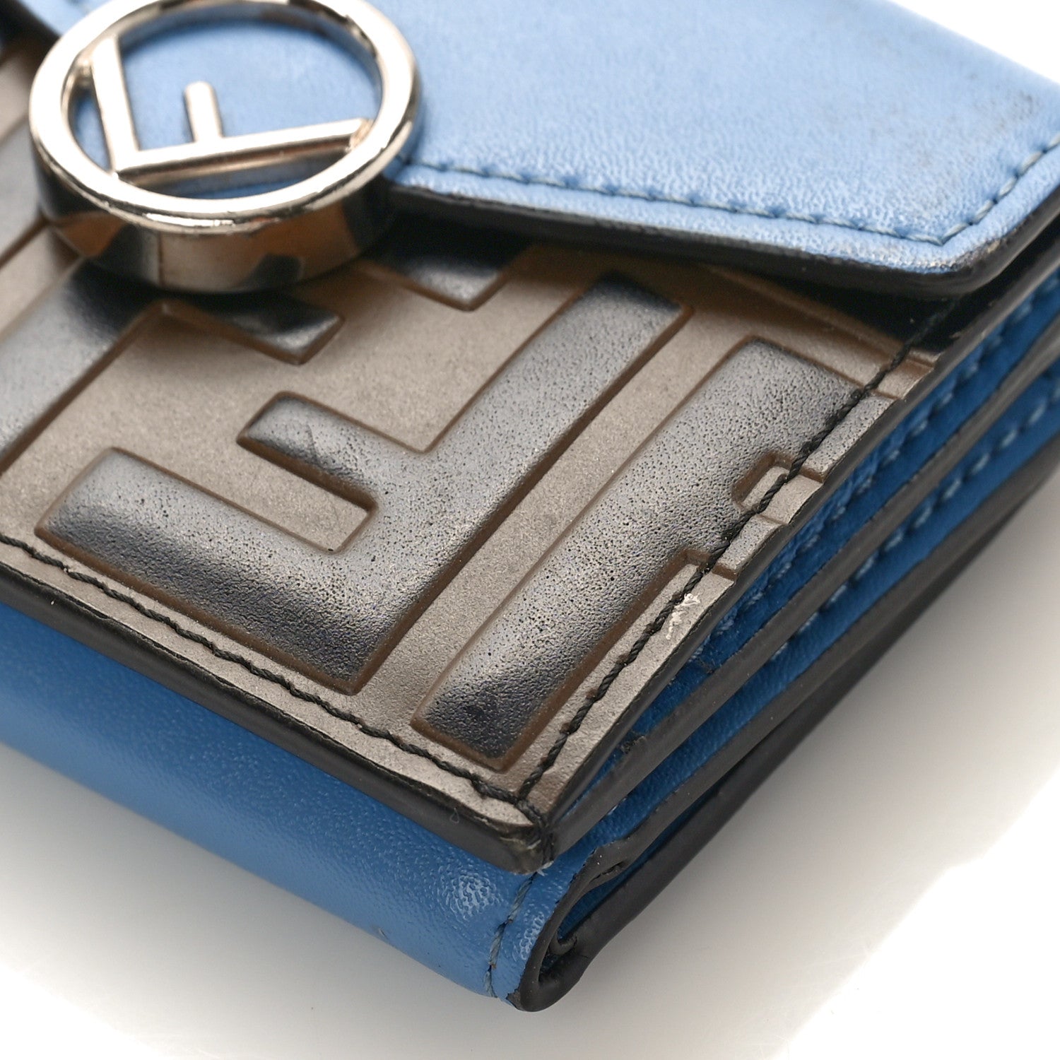 Fendi Vitello Liberty F is Fendi Bi-Color FF 1974 Embossed Micro Tri-Fold Envelope Wallet Maya Black Nebula 9 of 10
