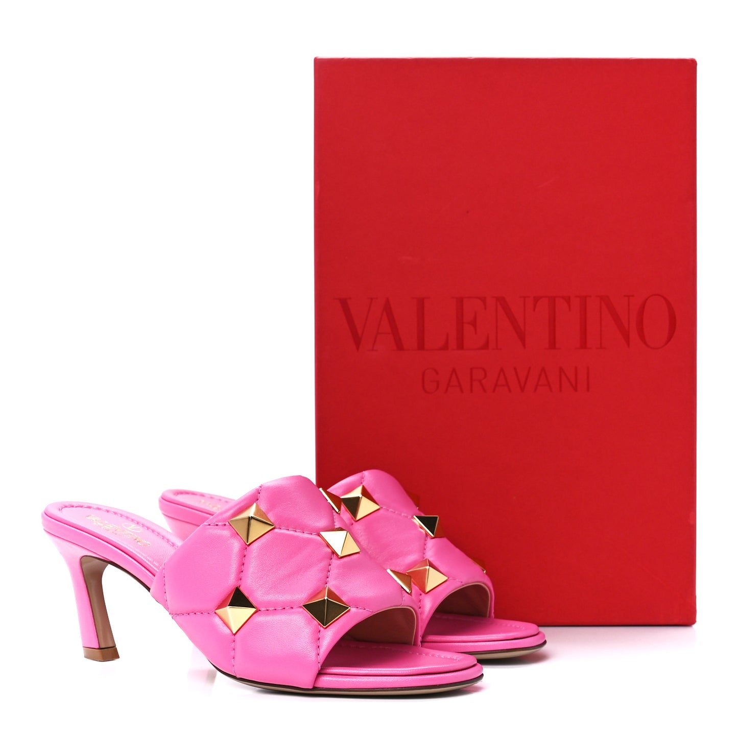 Nappa Quilted Roman Stud 65mm Slide Sandals 37 Feminine Pink