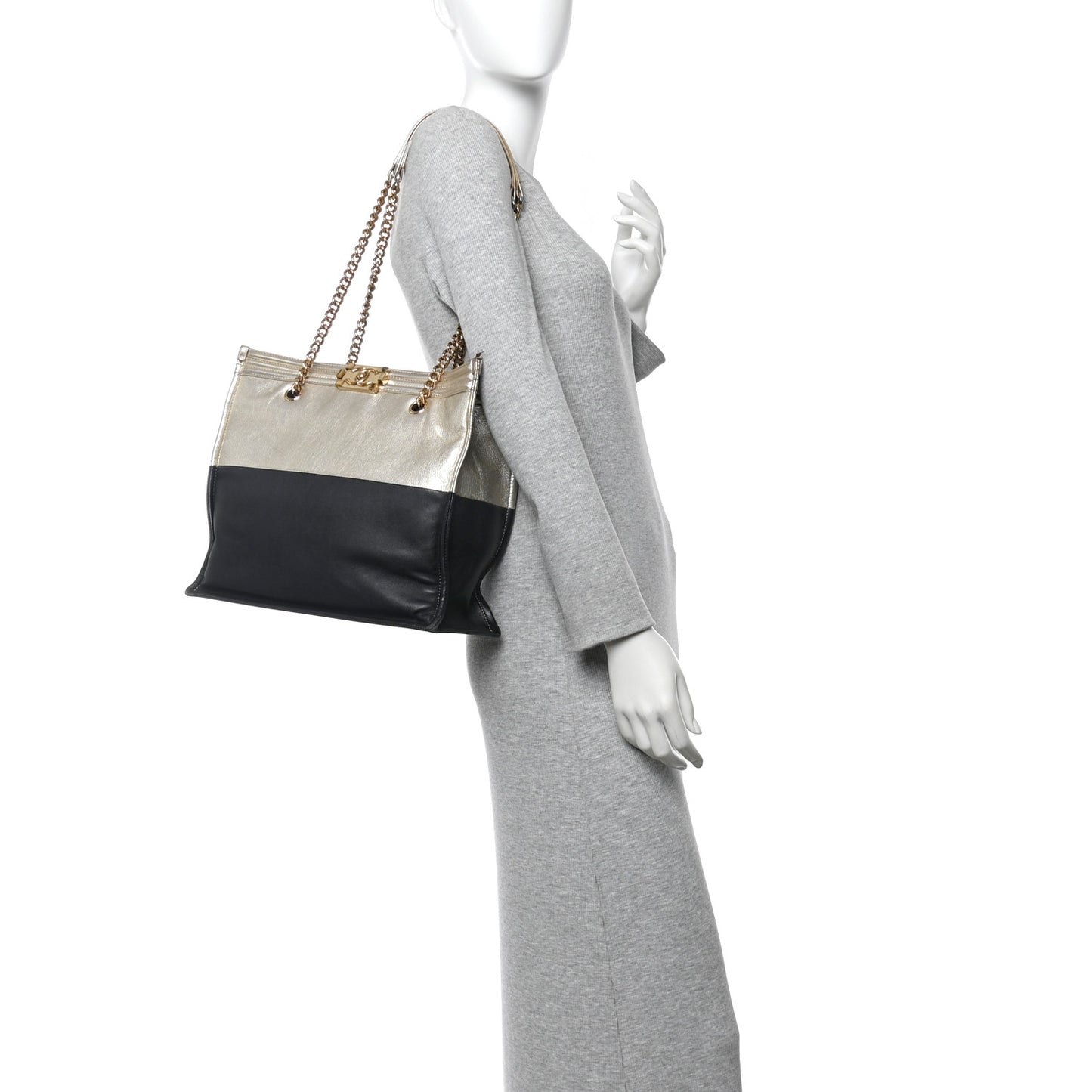 Metallic Goatskin Calfskin Bi-Color Large Boy Tote Black Gold