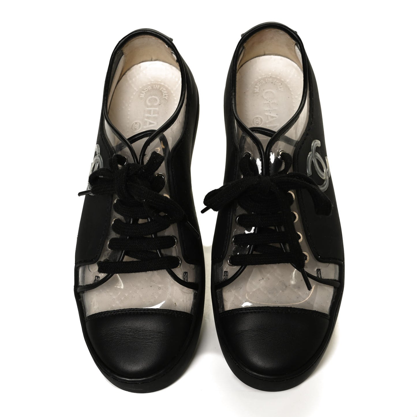 Calfskin PVC Womens CC Sneakers 38 Black Transparent