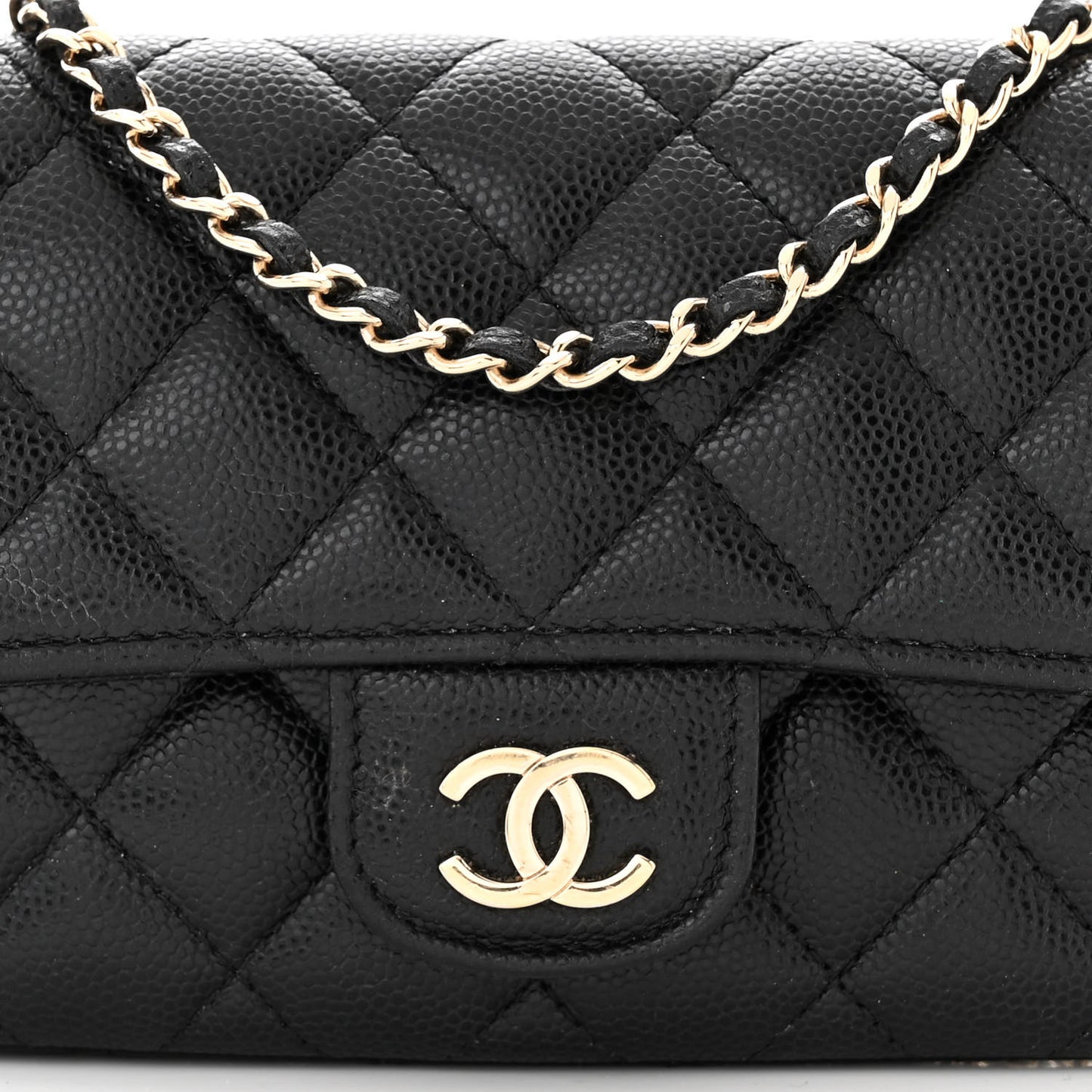 Caviar Quilted Glasses Case With Chain Black