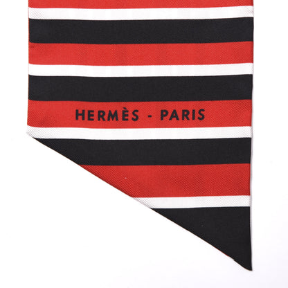 Hermes Silk H Au Galop Maxi Twilly Slim Vermillon Black White 5 of 5