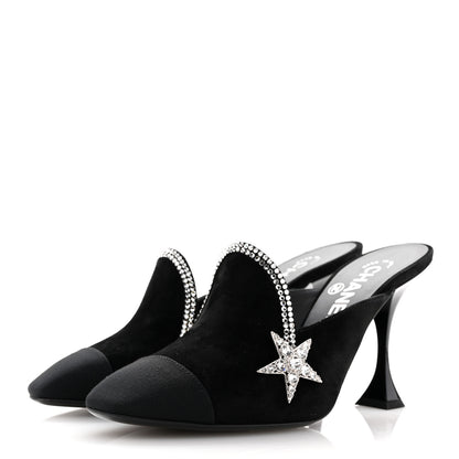 Chanel Suede Grosgrain Crystal Star Mules 37 Black 4 of 11