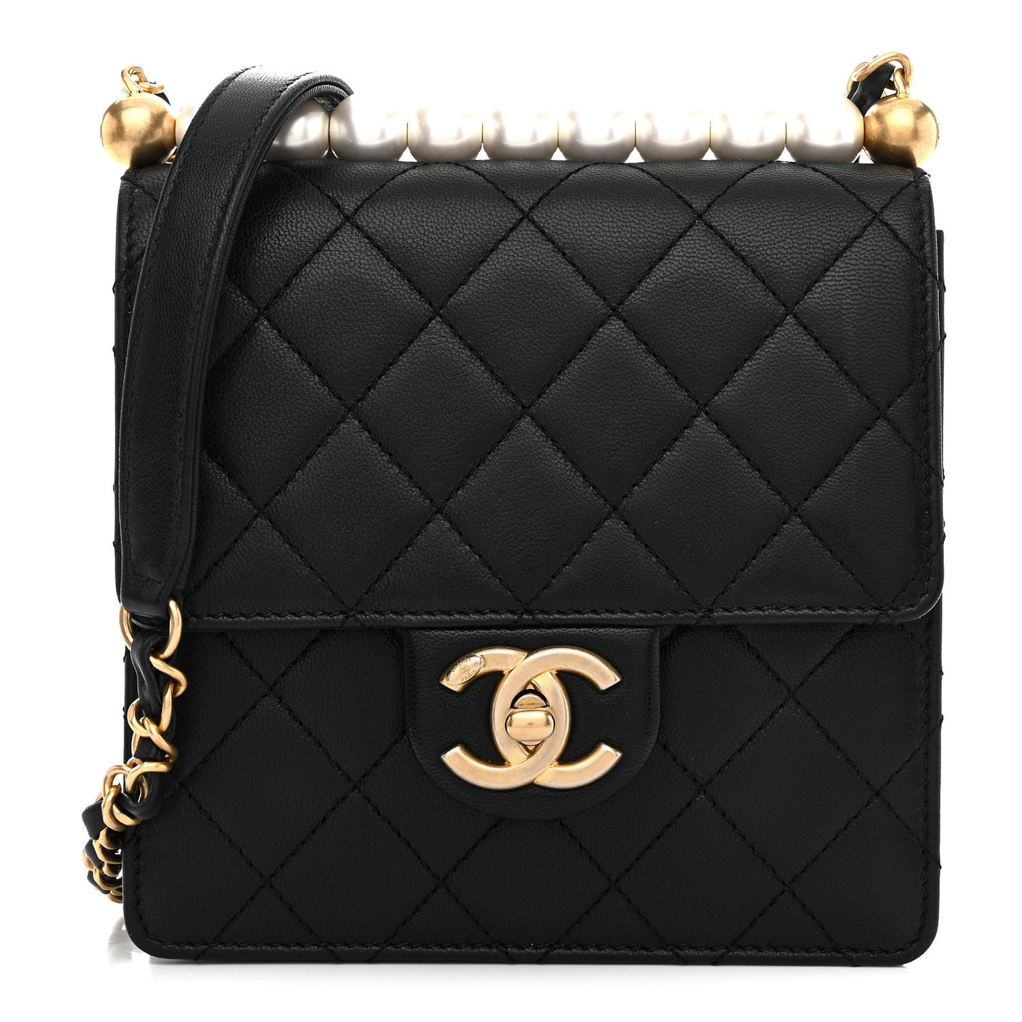 Goatskin Quilted Chic Pearls Flap Black