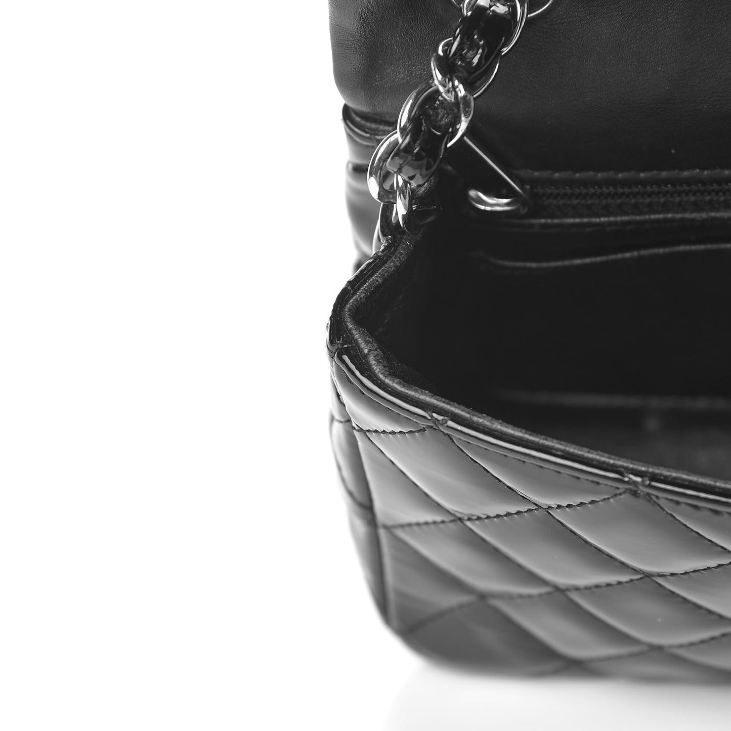 Patent Calfskin Quilted Mini Rectangular Flap Black