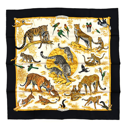 Hermes Silk Tendresse Feline Scarf 90 Black White Vieil Or 1 of 3
