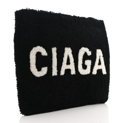 Balenciaga Sheepskin Shearling Contrasted Logo Large Zip Pouch Black 2 of 7