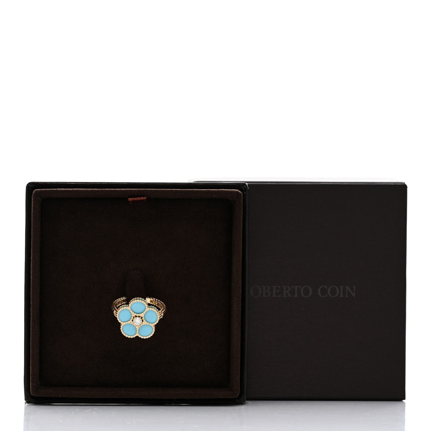 18K Yellow Gold Diamond Turquoise Daisy Ring 53 6.5