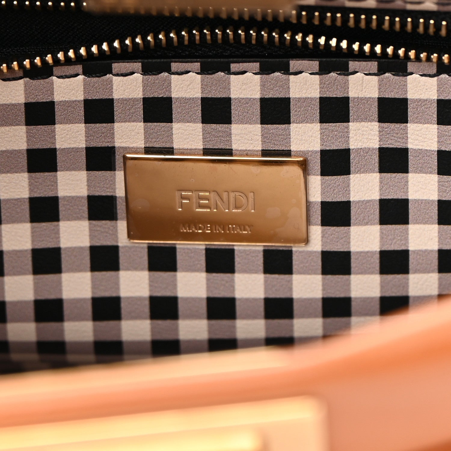 Fendi Nappa Vitello Century Gingham Embossed Mini Peekaboo Iconic Satchel Brandy White Black 8 of 15