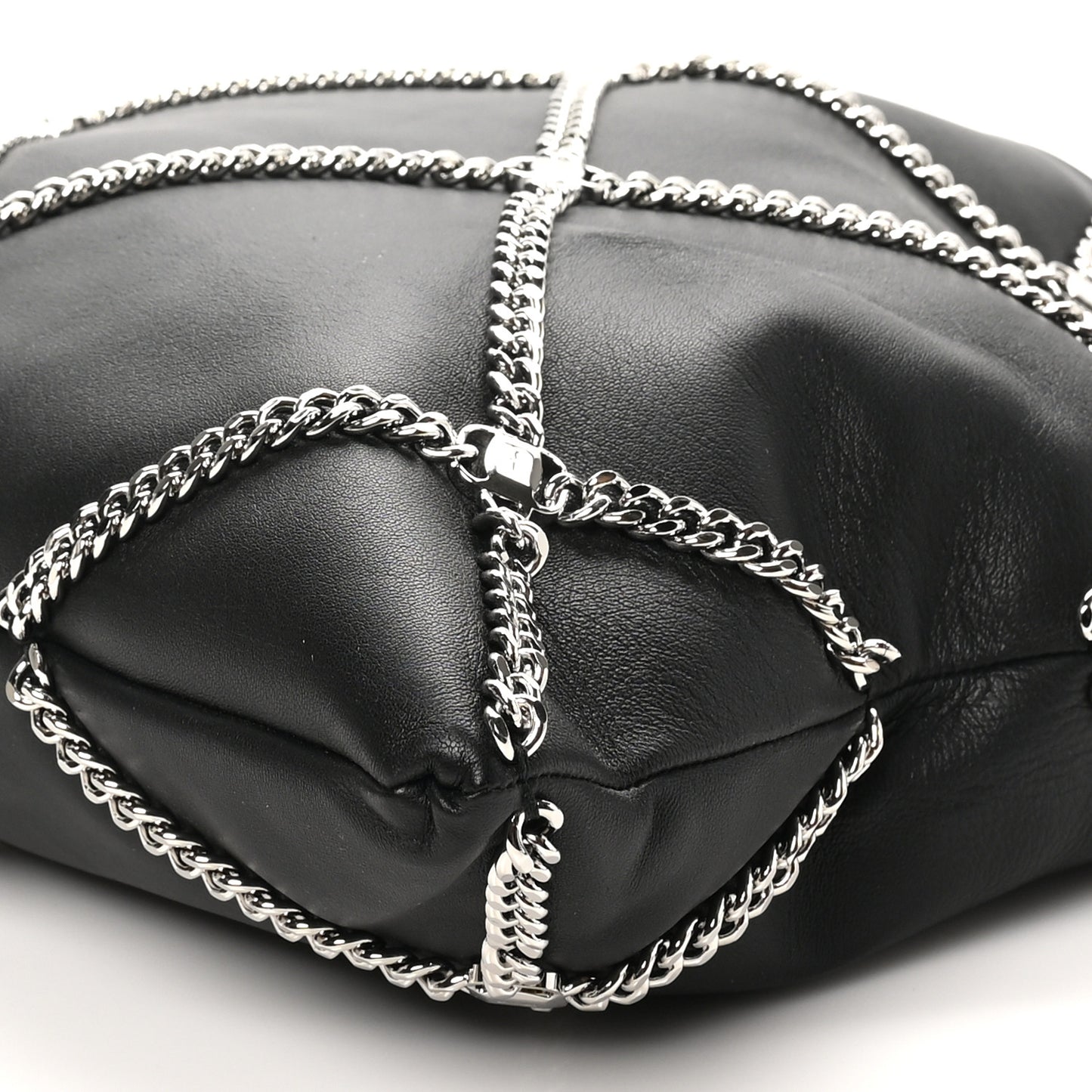 Nappa Chain Drawstring Shoulder Bag Black