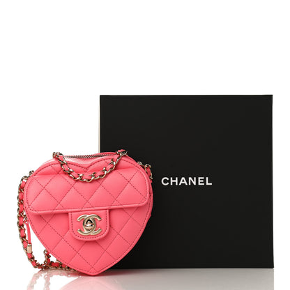 Chanel Lambskin Quilted CC In Love Heart Clutch With Chain Pink 11 of 11