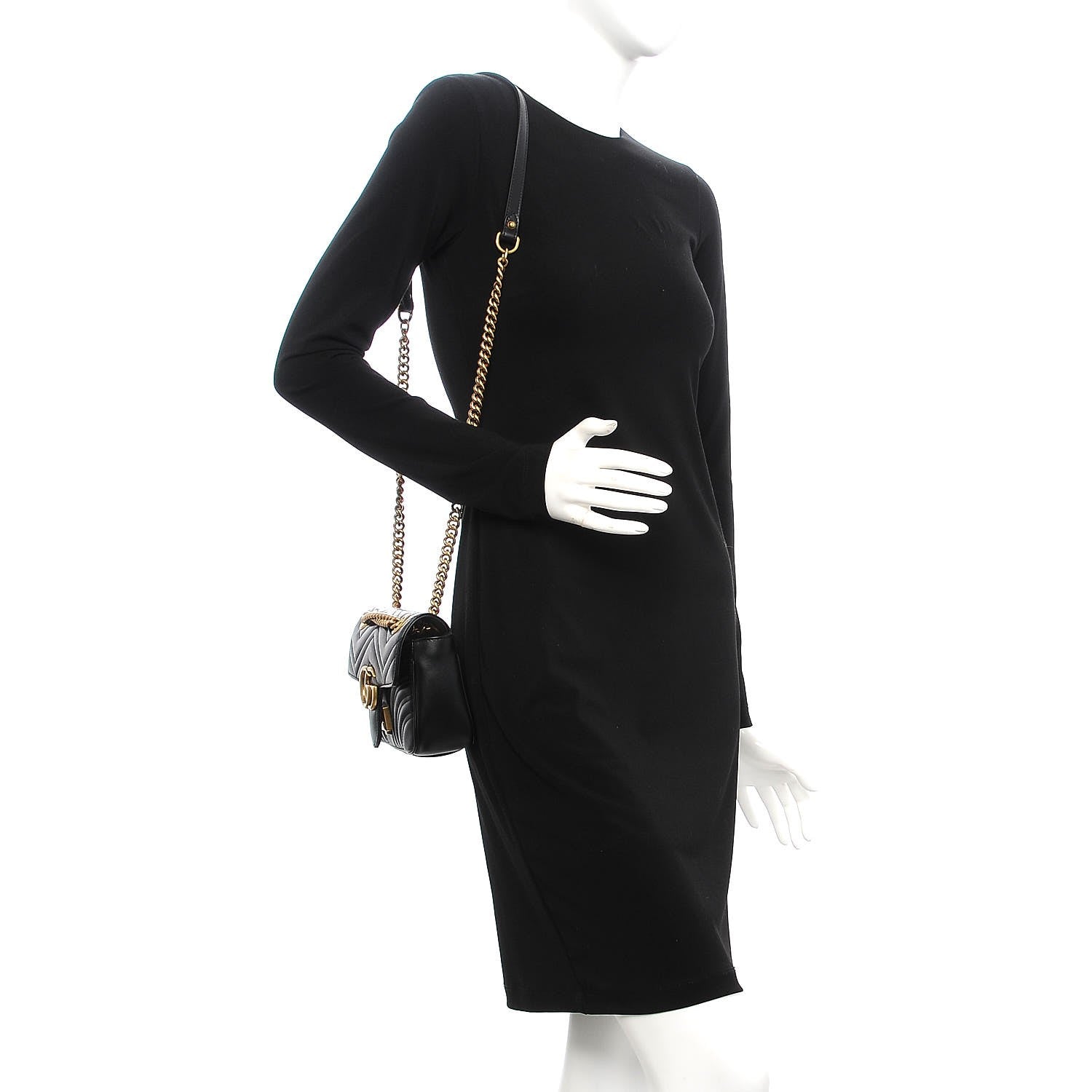 Gucci Calfskin Matelasse Mini GG Marmont Shoulder Bag Black 2 of 8