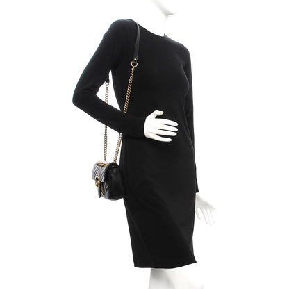 Gucci Calfskin Matelasse Mini GG Marmont Shoulder Bag Black 2 of 8
