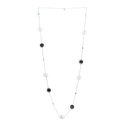 Gucci Sterling Silver Mother of Pearl Topaz Turquoise GG Marmont Flower Station Necklace 3 of 5