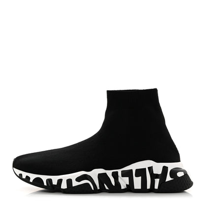 Balenciaga Neoprene Knit Womens Speed Graffiti Sneakers 38 Black White 1 of 9