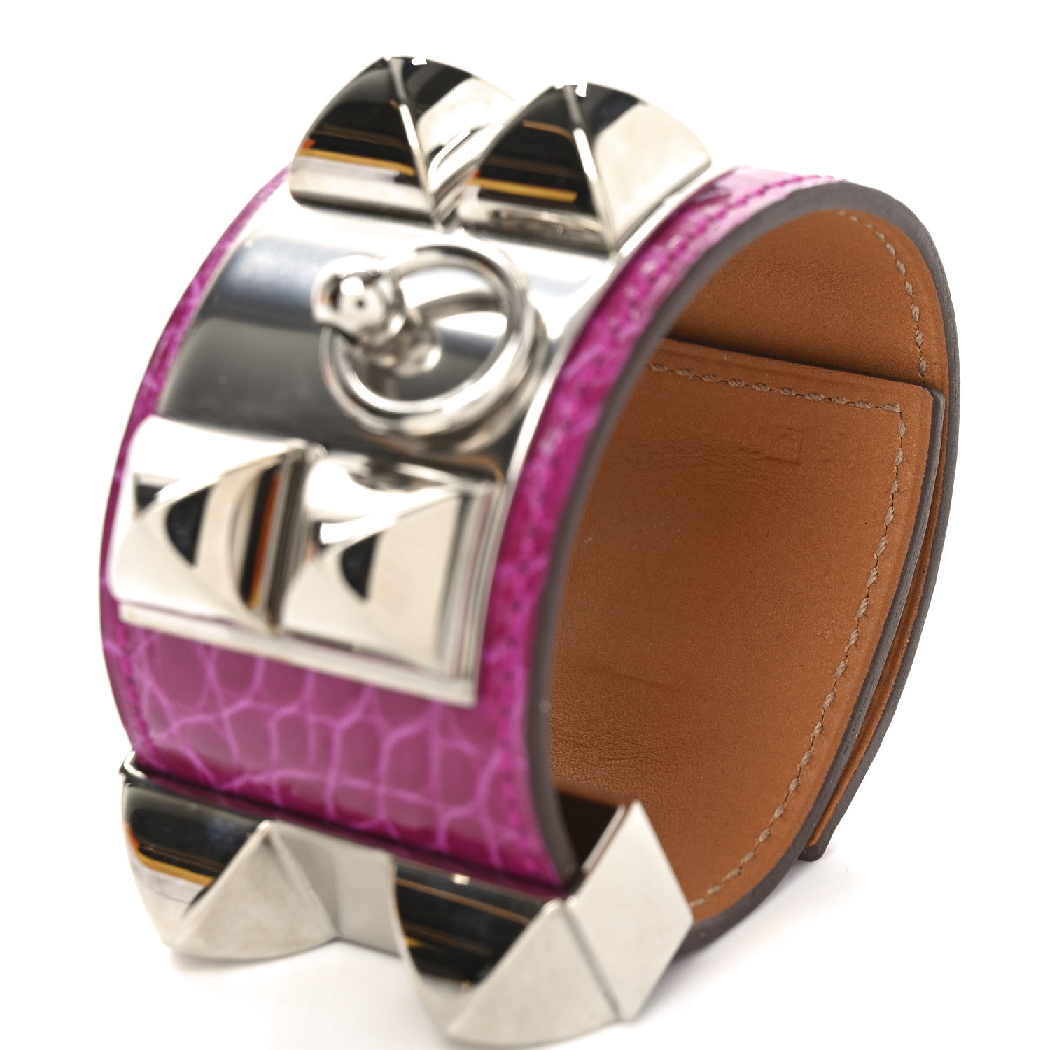 Hermes Shiny Alligator Collier De Chien CDC Bracelet S Fuchsia 5 of 6
