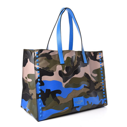 Valentino Garavani Nappa Canvas Camo Medium Rockstud Soft Tote Blue Fluo 3 of 11