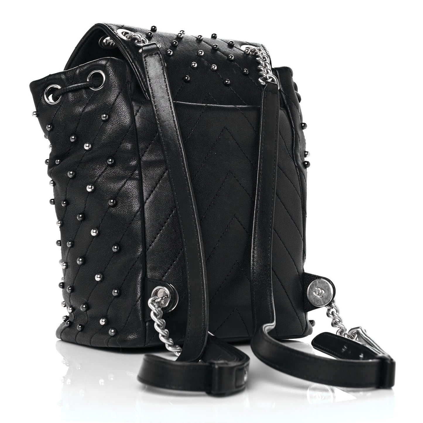 Lambskin Chevron Quilted Studded Stud Wars Backpack Black