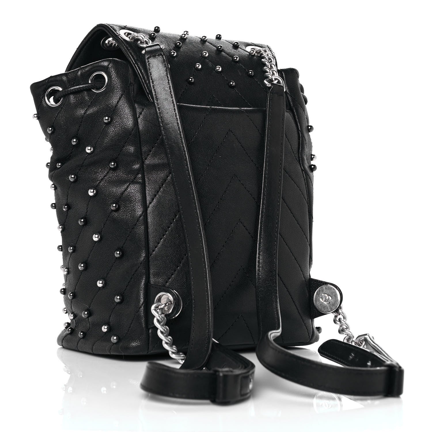 Chanel Lambskin Chevron Quilted Studded Stud Wars Backpack Black 2 of 8