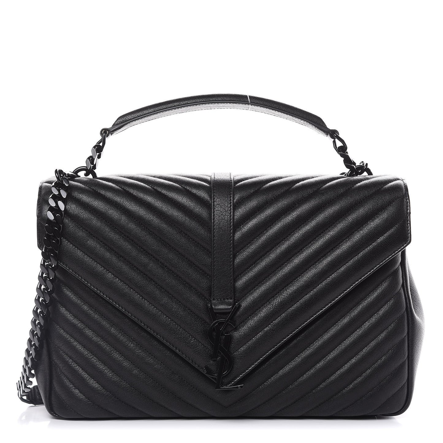 Sheepskin Matelasse Chevron Monogram Monochrome Large College Satchel Black