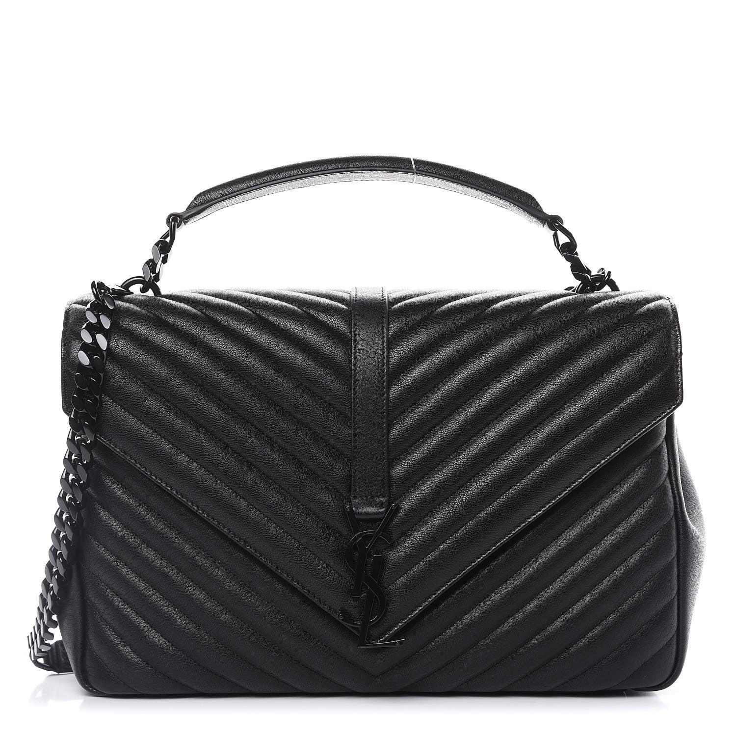 Saint Laurent Sheepskin Matelasse Chevron Monogram Monochrome Large College Satchel Black 1 of 11