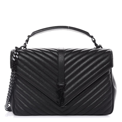 Saint Laurent Sheepskin Matelasse Chevron Monogram Monochrome Large College Satchel Black 1 of 11